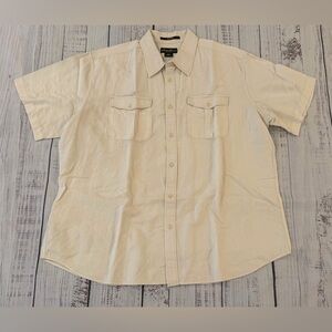 Eddie Bauer Shirt Mens XL White Linen Cotton Blend Button Up Short Sleeve